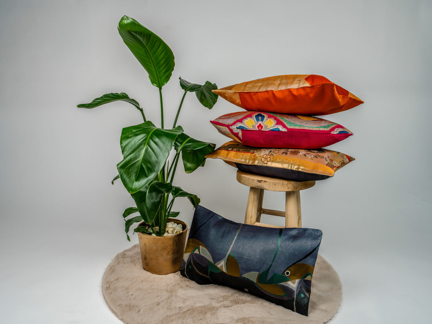 Renaras The Midnight Abstract Avant-Garde — Japanese Silk Lumbar Pillow, Indigo Black Abstract Taisho Obi — Japanese silk pillow cover view 5