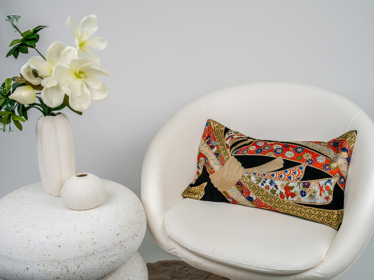 Renaras The Noir Noshi Ceremonial — Japanese Silk Lumbar Pillow, Black Gold Noshi Knot Obi — Japanese silk pillow cover view 5