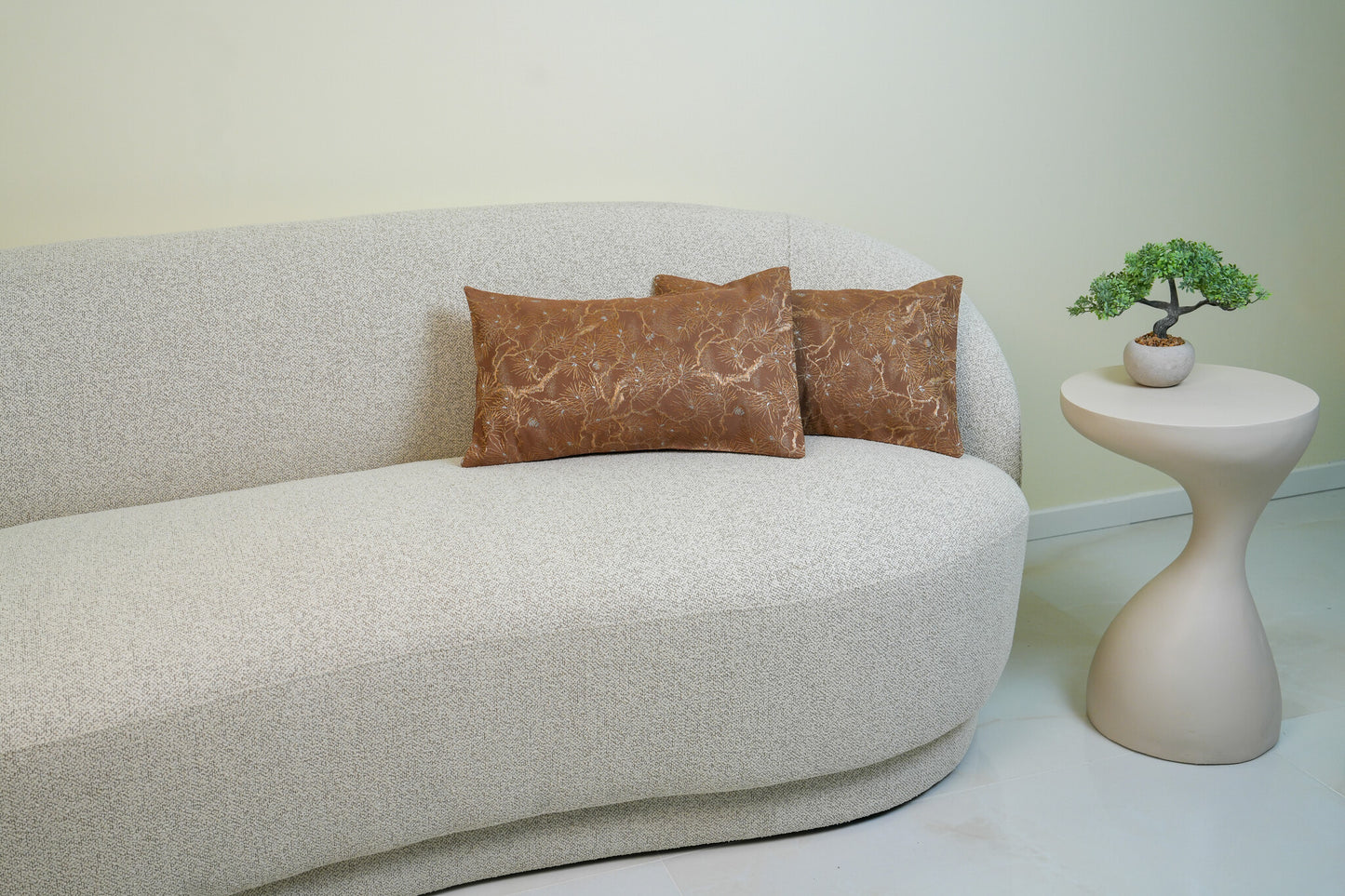 Renaras The Copper Gold Royal Kiku — Japanese Silk Lumbar Pillow, Copper Imperial Chrysanthemum Obi — Japanese silk pillow cover view 5