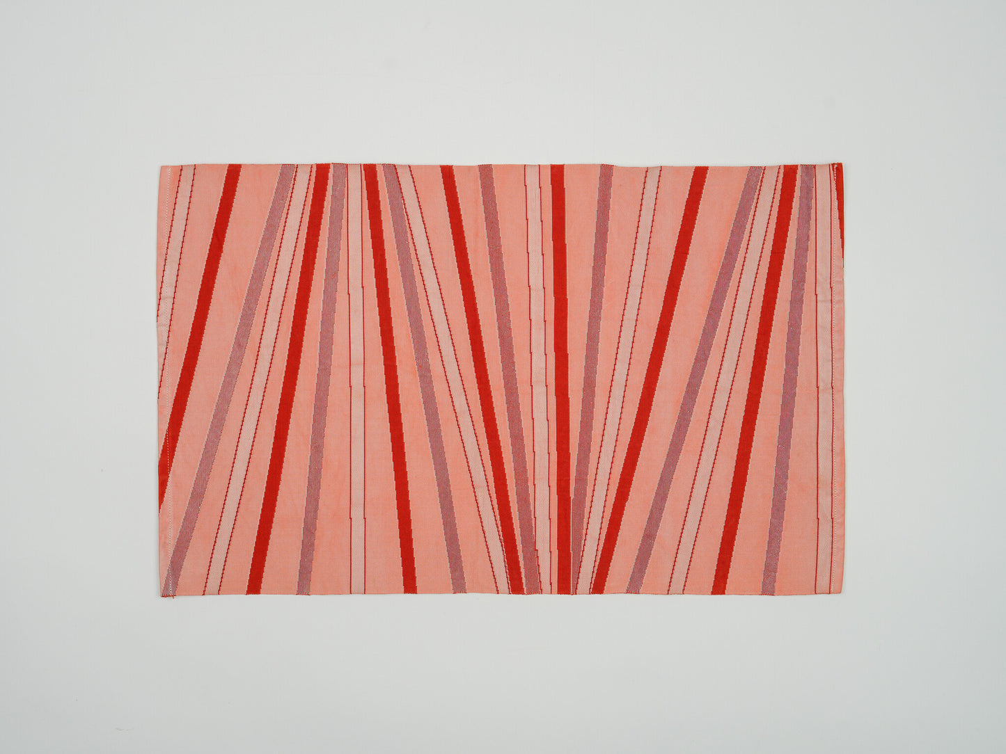 Japanese ceremonial silk placemat with sunburst rays in coral and crimson — Renaras atelier