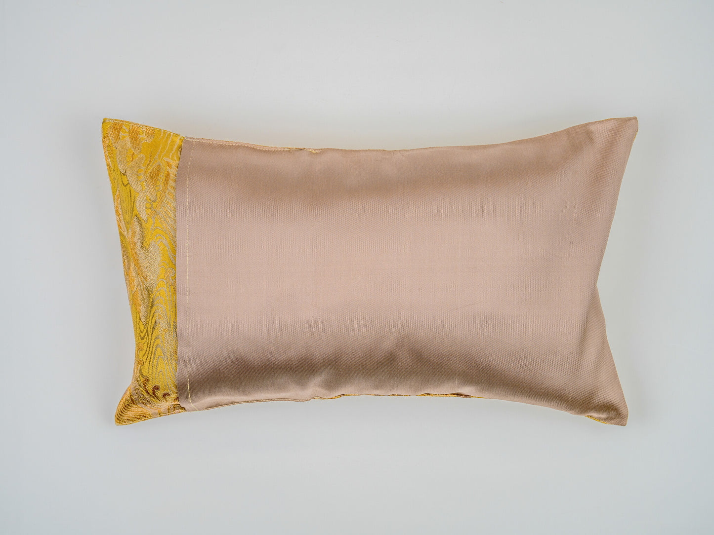 The Ethereal Fuji Dawn — Japanese Silk Lumbar Pillow, Gold & Silver Mt. Fuji Obi