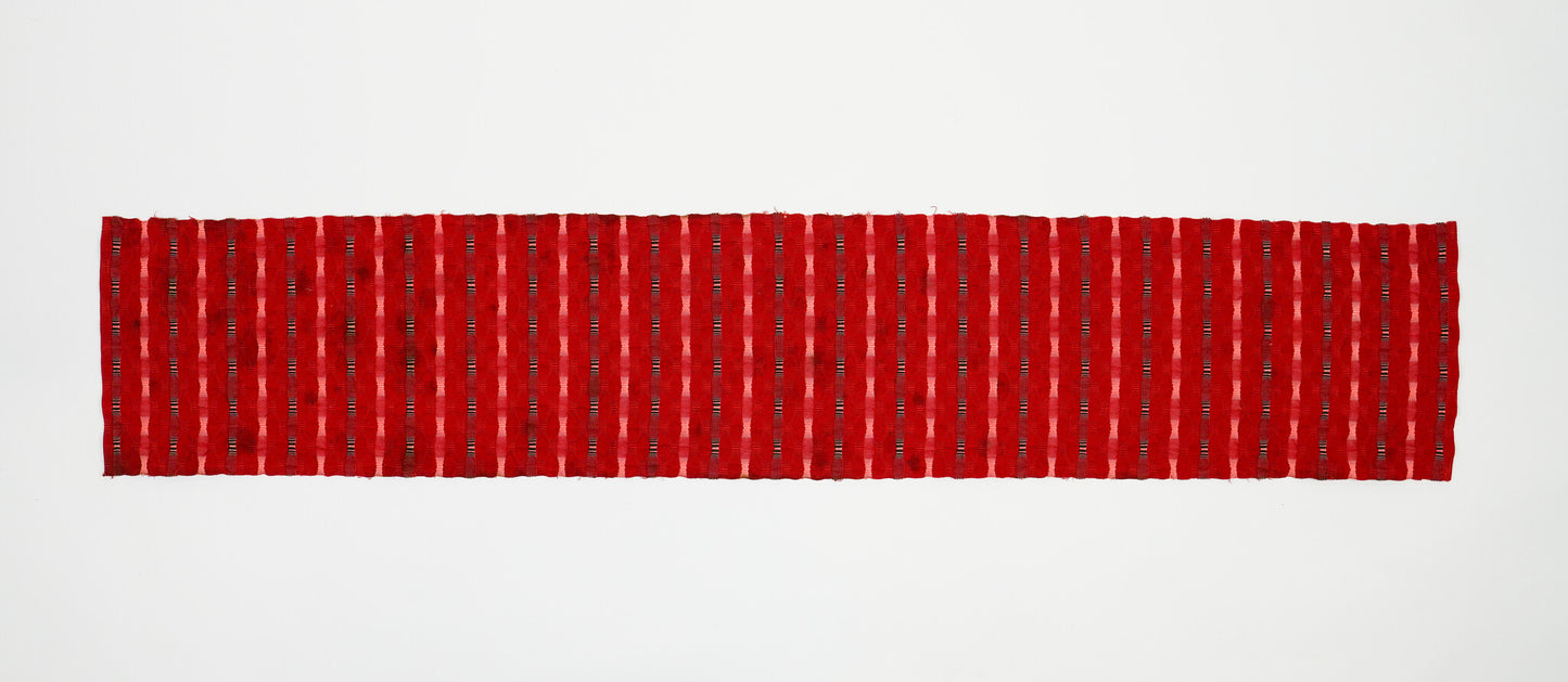 The Kurenai-Shijira | Vintage Japanese 3D Silk Table Runner in Crimson, Shijira-Ori Weave