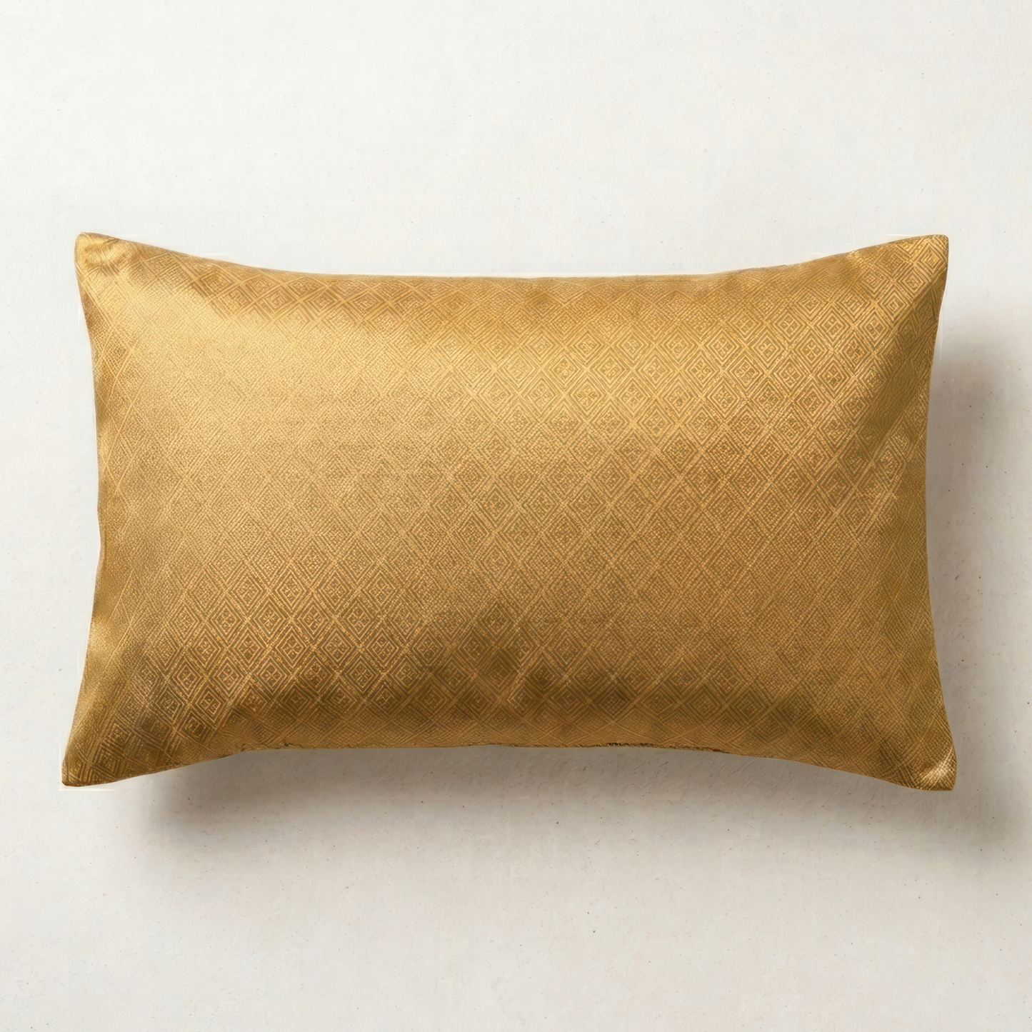 Japanese ceremonial silk lumbar pillow with yūsoku court pattern in coral and gold — Renaras atelier