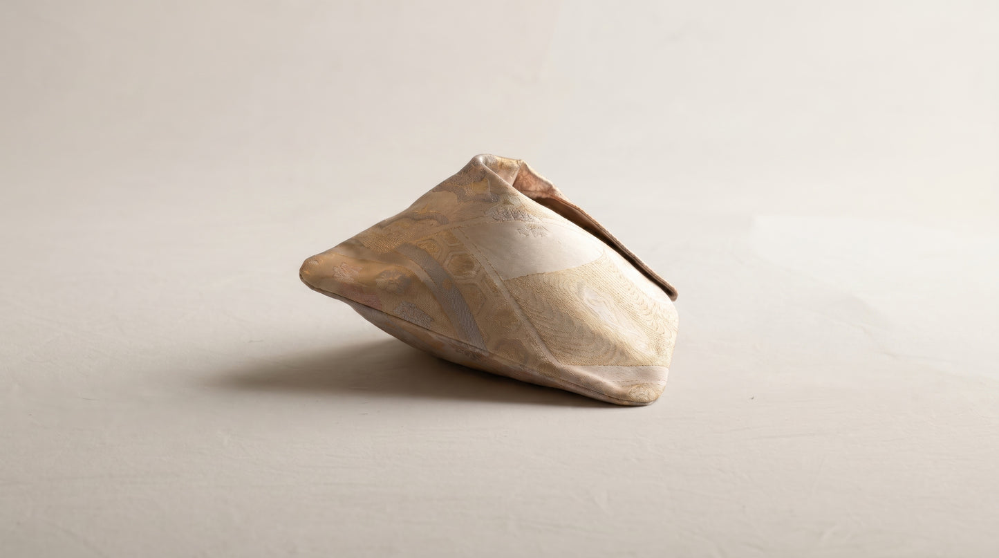 Japanese Ceremonial Silk Knot Bag – The Ōgi to Hana, Patchwork of Classical Motifs in Cream and Dusty Pastels