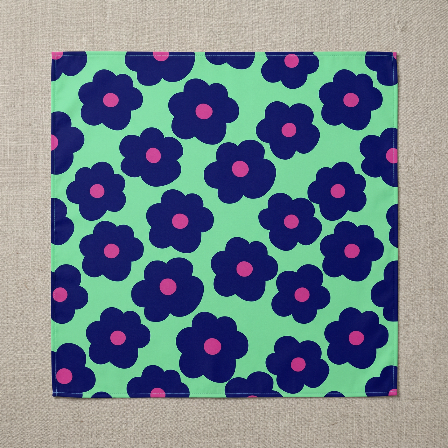 Cotton Furoshiki – The Pop Bloom, Cobalt Flowers in Mint
