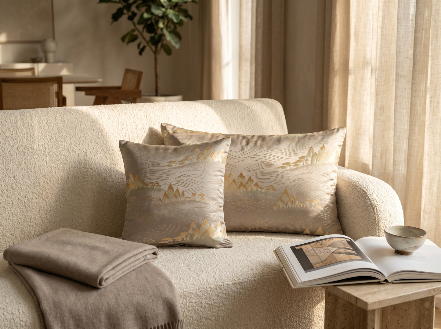 The Matsukaze Field — Vintage Japanese Obi Silk Lumbar Pillow