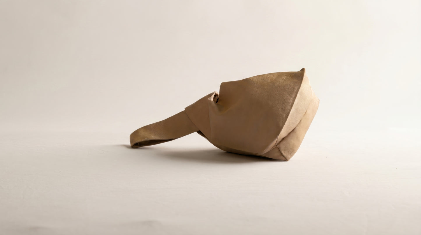 Japanese Ceremonial Silk Knot Bag – The Sude no Iro, Plain Tonal Silk in Biscuit Tan