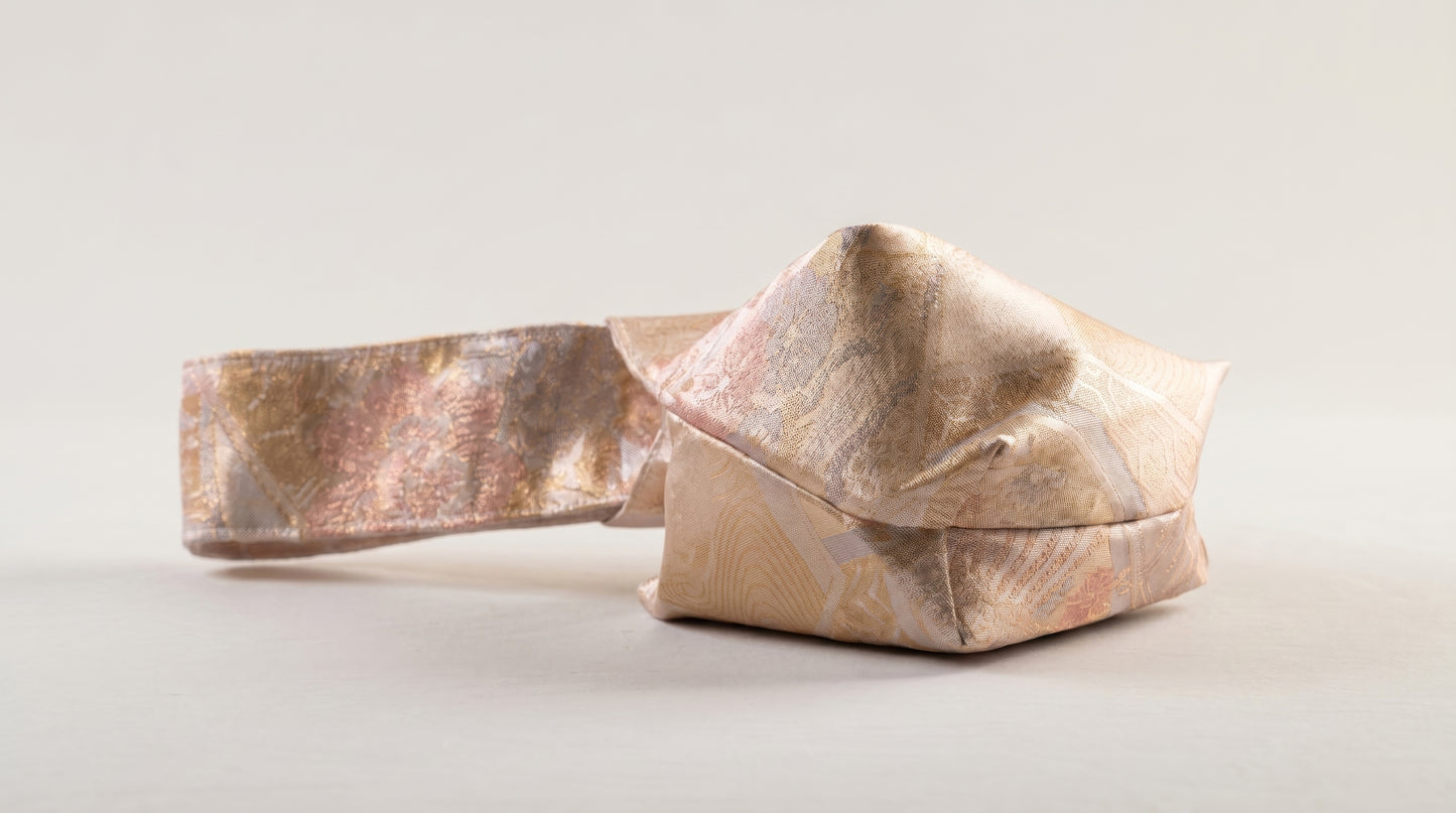 Japanese Ceremonial Silk Knot Bag – The Yume no Kasumi, Karakusa Damask in Blush and Copper