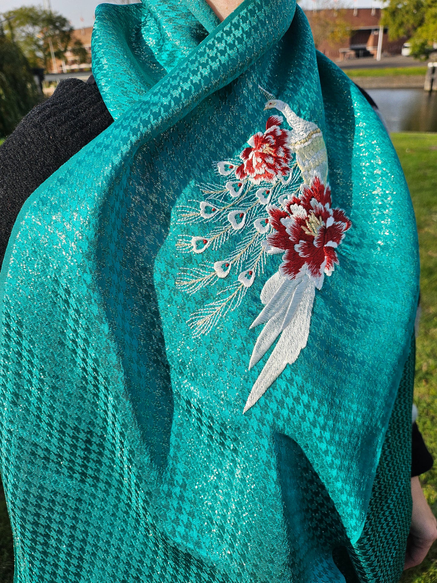 The Peacock & Peony Silk Shawl