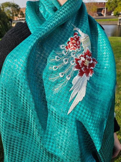 The Peacock & Peony Silk Shawl