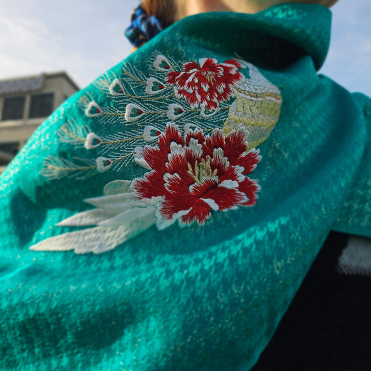 The Peacock & Peony Silk Shawl