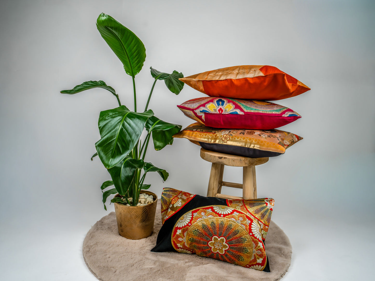 The Miyako Noir Lumbar Pillow: Imperial Genji Silk