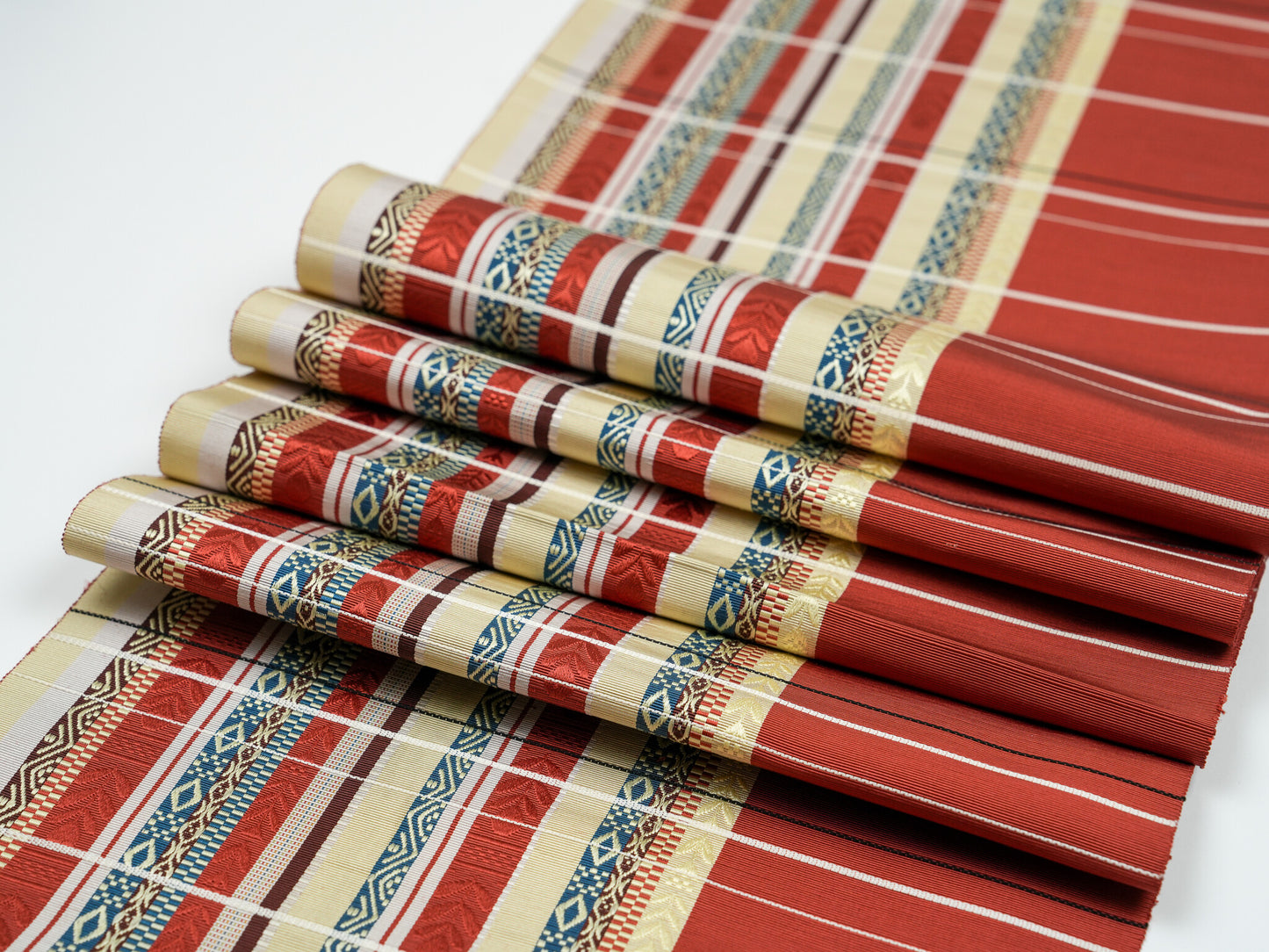 Japanese ceremonial silk table runner in akane madder red — Renaras atelier