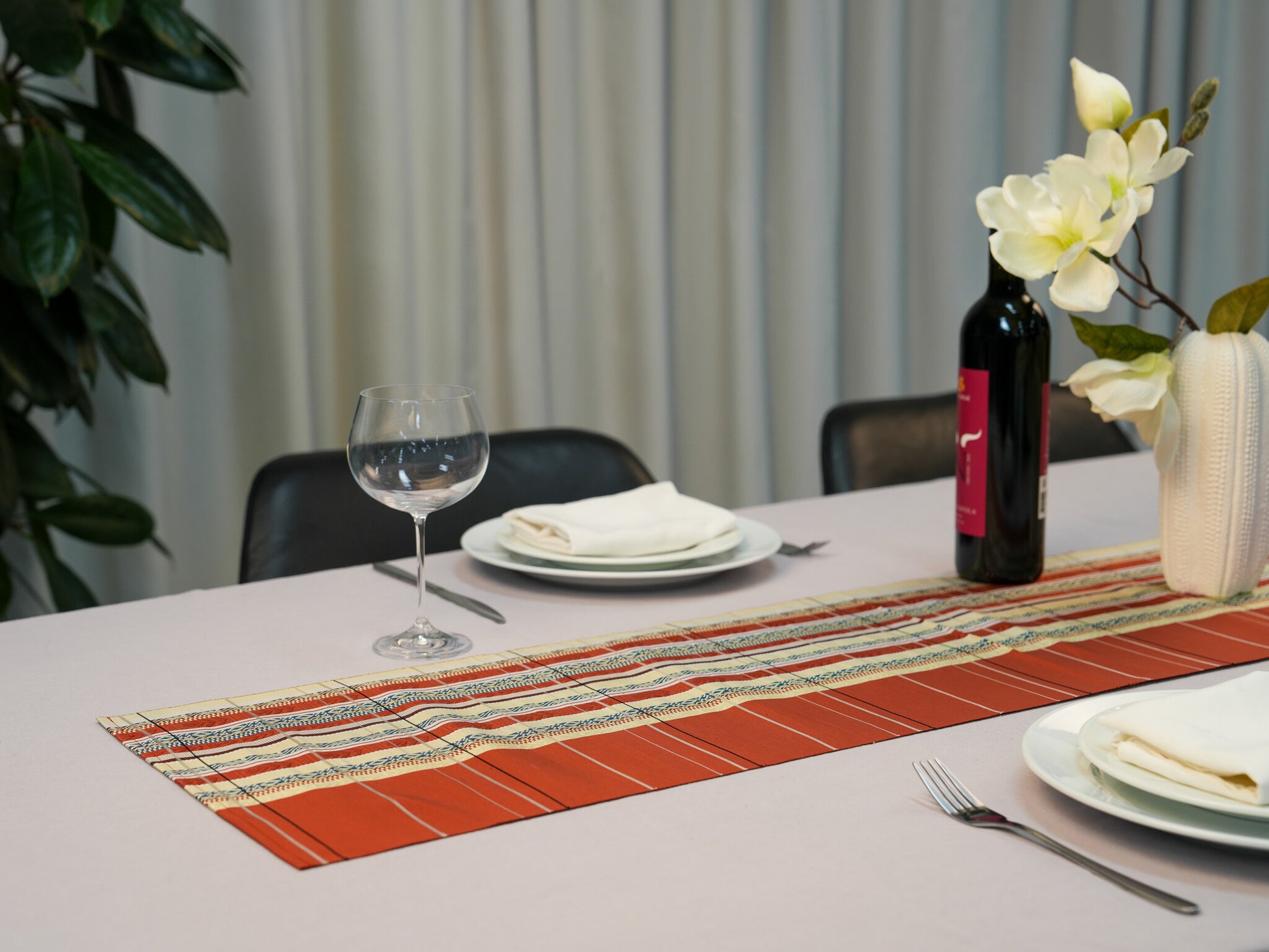Japanese ceremonial silk table runner in akane madder red — Renaras atelier