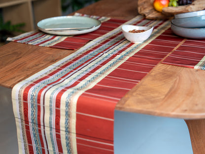 Japanese ceremonial silk table runner in akane madder red — Renaras atelier