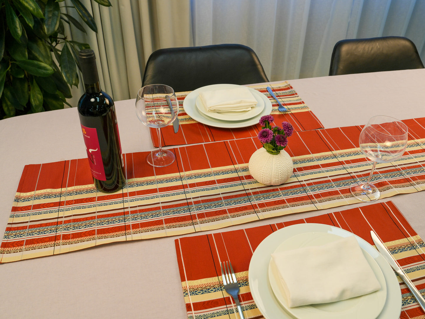 Japanese ceremonial silk table runner in akane madder red — Renaras atelier