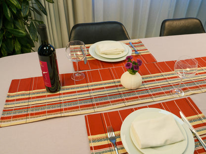 Japanese ceremonial silk table runner in akane madder red — Renaras atelier