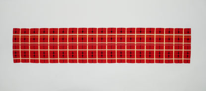 Japanese ceremonial silk table runner with koushi lattice in vermilion and ivory — Renaras atelier
