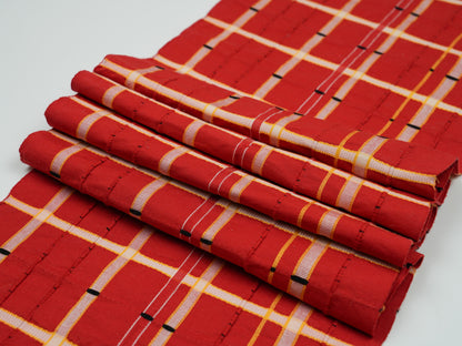 Japanese ceremonial silk table runner with koushi lattice in vermilion and ivory — Renaras atelier