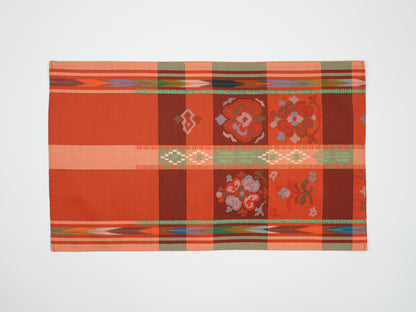 Japanese ceremonial silk placemat with Nagoya mosaic and ikat borders — Renaras atelier