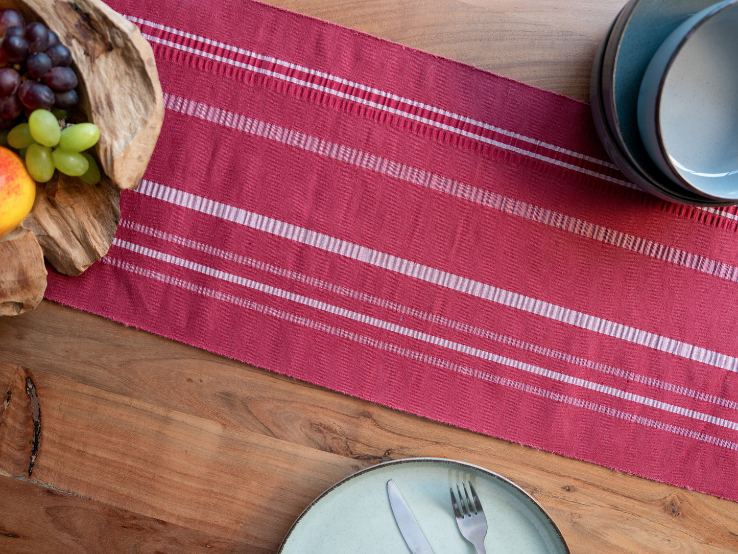 The Enji-Shima | Vintage Japanese Silk Table Runner in Burgundy, Shima Stripe