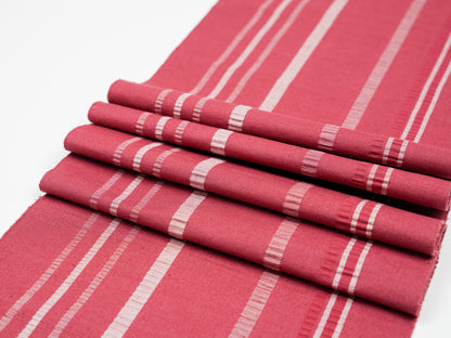 Japanese ceremonial silk table runner with horizontal stripe in burgundy and ivory — Renaras atelier