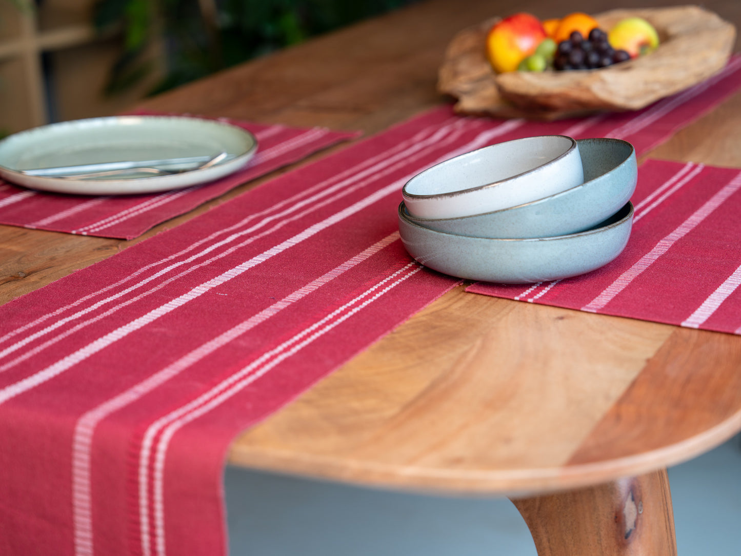 The Enji-Shima | Vintage Japanese Silk Table Runner in Burgundy, Shima Stripe