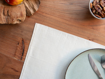 Japanese ceremonial silk placemat in unbleached kinari champagne — Renaras atelier
