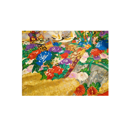 Japanese ceremonial silk Uchikake with peacock and crane in gold Karaori — Renaras atelier