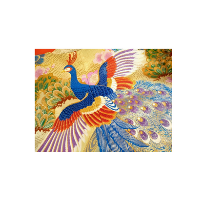 Japanese ceremonial silk Uchikake with peacock and crane in gold Karaori — Renaras atelier