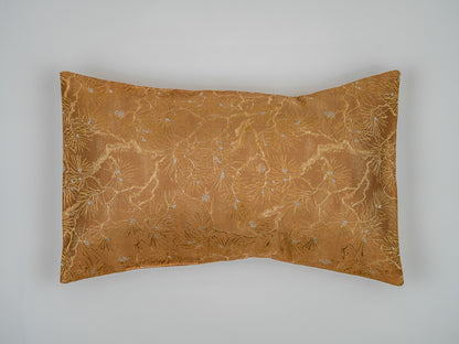 Japanese ceremonial silk lumbar pillow with imperial kiku chrysanthemum in copper and gold — Renaras atelier