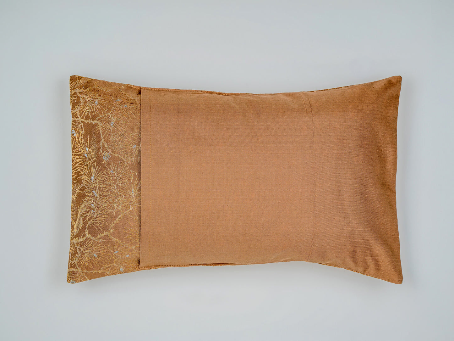 Renaras The Copper Gold Royal Kiku — Japanese Silk Lumbar Pillow, Copper Imperial Chrysanthemum Obi — Japanese silk pillow cover view 3