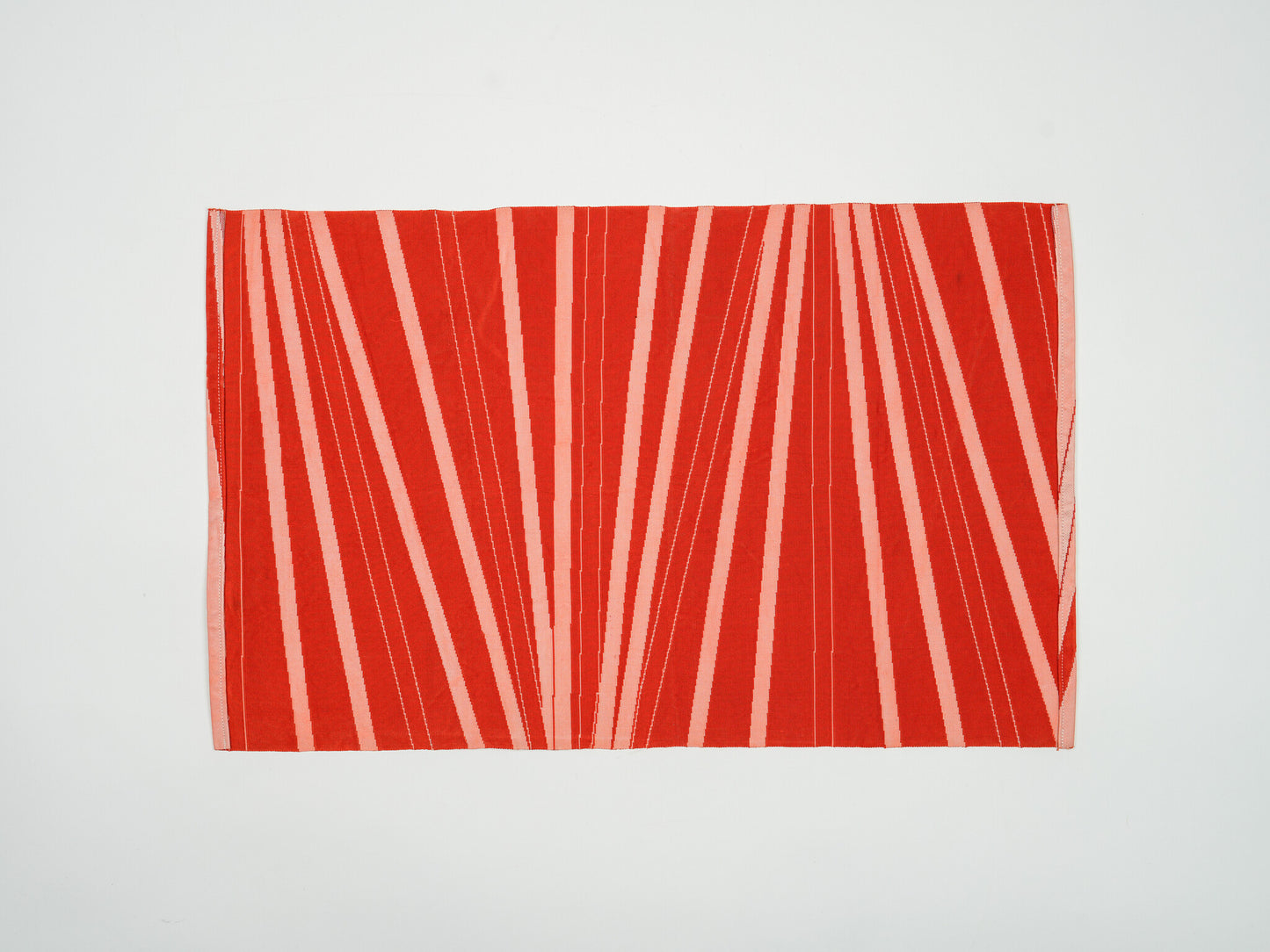 Japanese ceremonial silk placemat with sunburst rays in coral and crimson — Renaras atelier