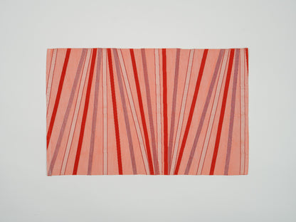 Japanese ceremonial silk placemat with sunburst rays in coral and crimson — Renaras atelier