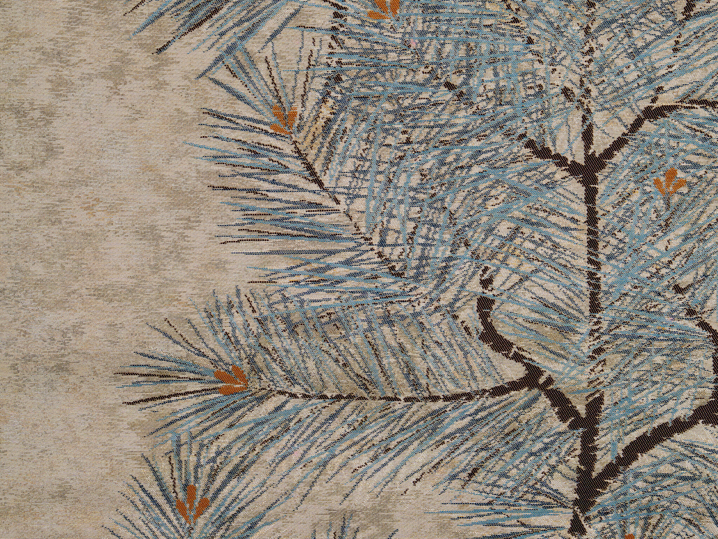 Renaras The Eternal Pine | Vintage Japanese Silk Scroll, Matsu Pine Branch, Chirimen Cream — Japanese textile wall hanging