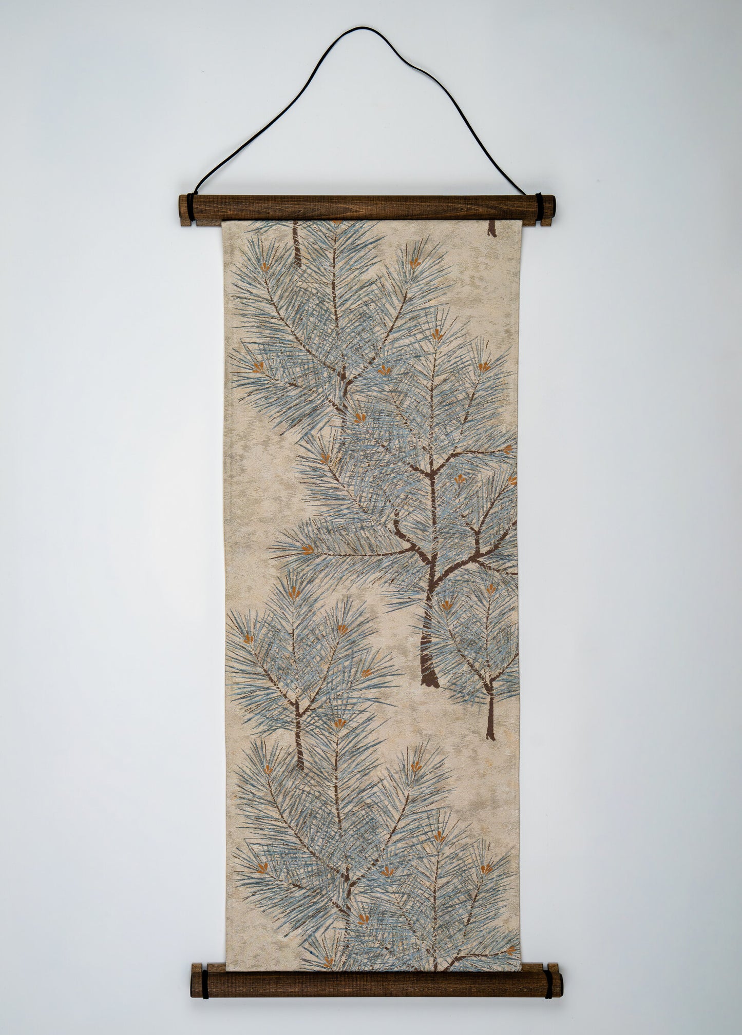 Renaras The Eternal Pine | Vintage Japanese Silk Scroll, Matsu Pine Branch, Chirimen Cream — wall hanging view 2