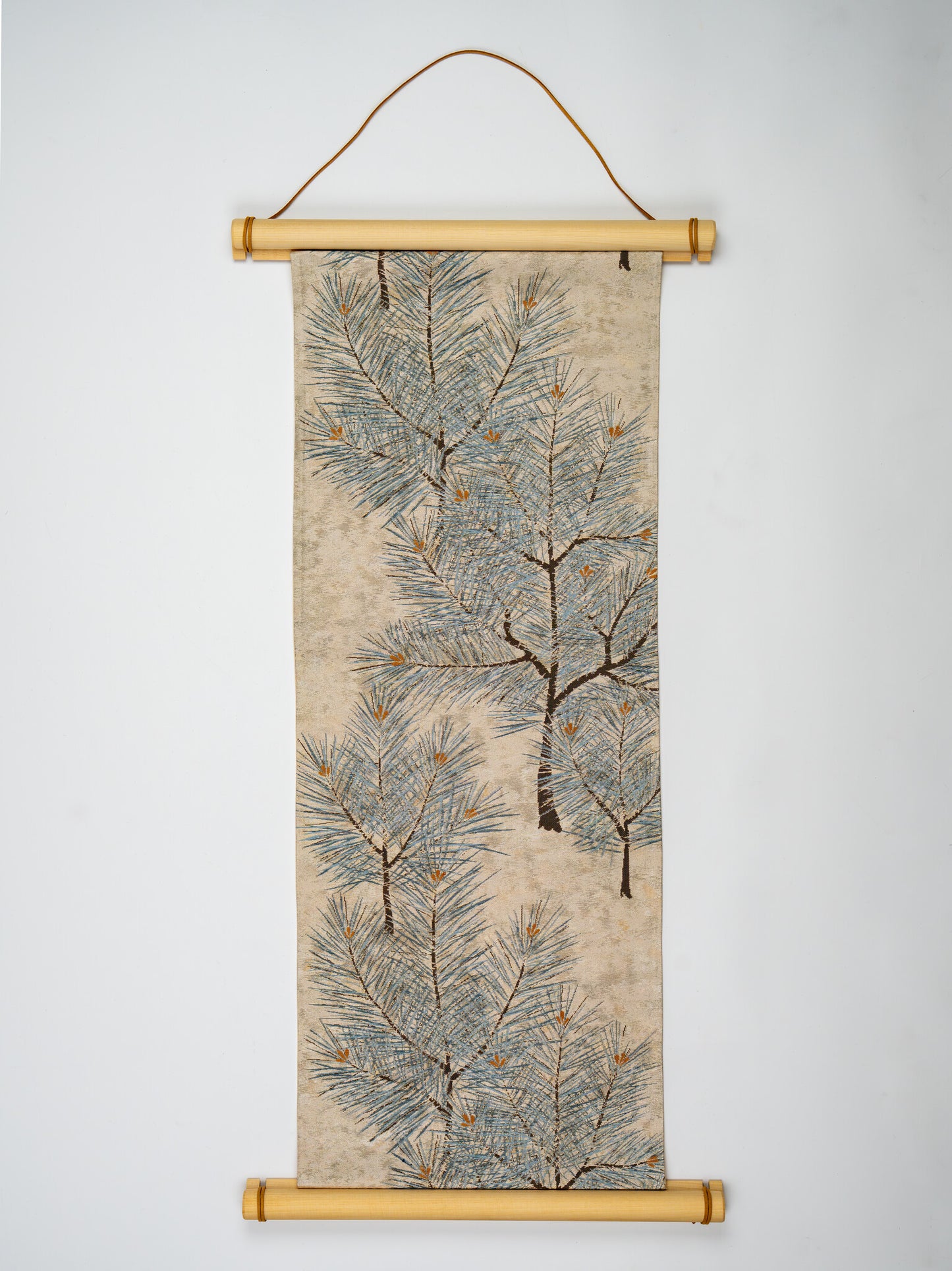 Renaras The Eternal Pine | Vintage Japanese Silk Scroll, Matsu Pine Branch, Chirimen Cream — wall hanging view 3