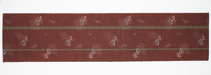 Japanese ceremonial silk table runner with ume plum and asanoha in rust red and slate — Renaras atelier