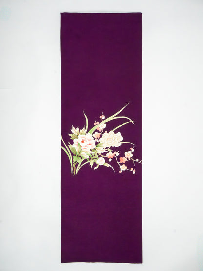 Japanese ceremonial silk wall tapestry with white peonies on imperial purple — Renaras atelier