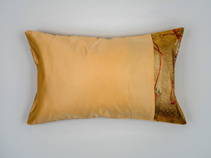 Japanese ceremonial silk lumbar pillow with gilded sensu fan motif in gold and multicolour — Renaras atelier