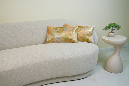 Japanese ceremonial silk lumbar pillow with hōō phoenix and paulownia in champagne and gold — Renaras atelier