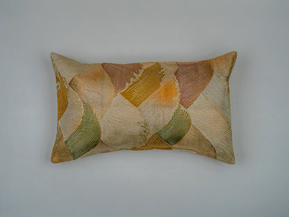 Japanese ceremonial silk lumbar pillow with wave motif in muted green and gold — Renaras atelier