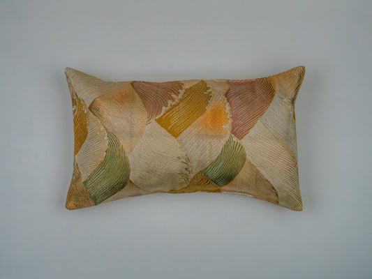 Japanese ceremonial silk lumbar pillow with wave motif in muted green and gold — Renaras atelier