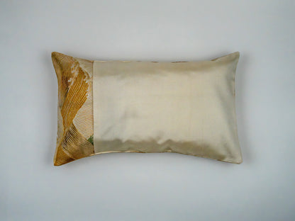 Japanese ceremonial silk lumbar pillow with wave motif in muted green and gold — Renaras atelier