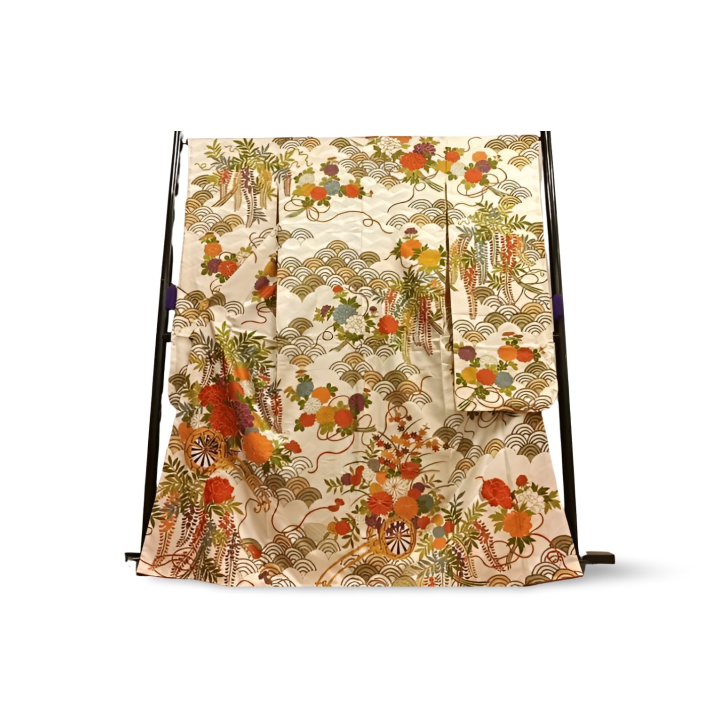 Japanese ceremonial silk Furisode in imperial white with gold cord embroidery — Renaras atelier