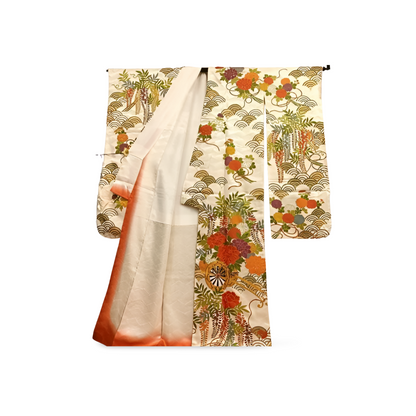 Japanese ceremonial silk Furisode in imperial white with gold cord embroidery — Renaras atelier