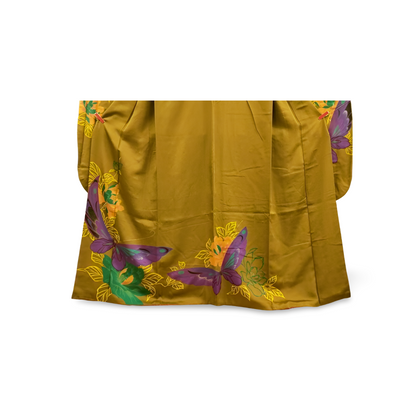 Japanese ceremonial silk Furisode with butterflies in ochre and amethyst — Renaras atelier