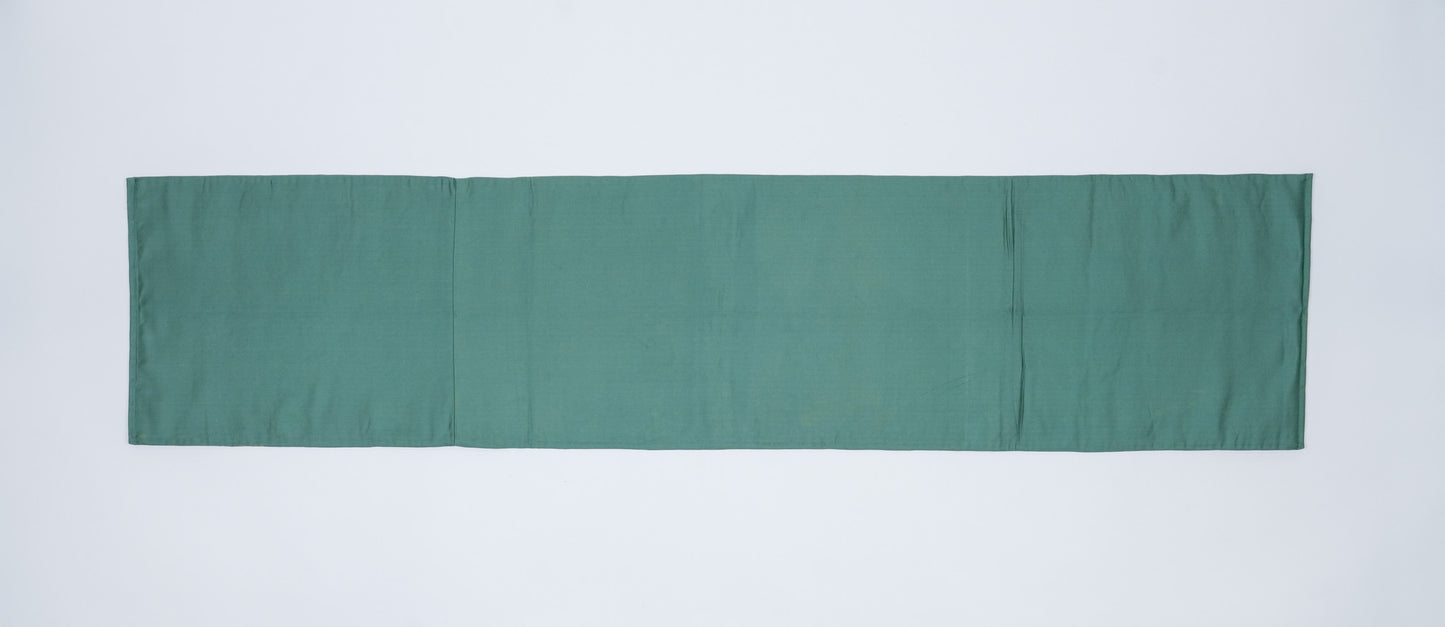 Japanese ceremonial silk table runner with karakusa mandala in jade and gold — Renaras atelier