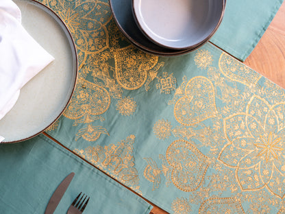 Japanese ceremonial silk placemat in deep hisui celadon jade — Renaras atelier