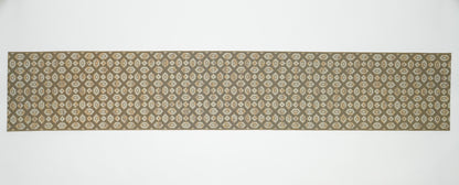 Japanese ceremonial silk table runner with hexagon and diamond lattice in platinum and champagne — Renaras atelier